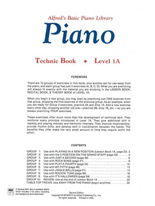 Alfred's Basic Piano Library: Technic Book 1A